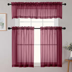Burgundy Kitchen Curtains 30 Inch Length Tier 2 PCS, Solid Soft Airy Half - Image 7
