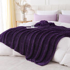 Deep Purple Throw Blanket for Couch Sofa 60x80 inches Striped Design | Fleece - Image 3