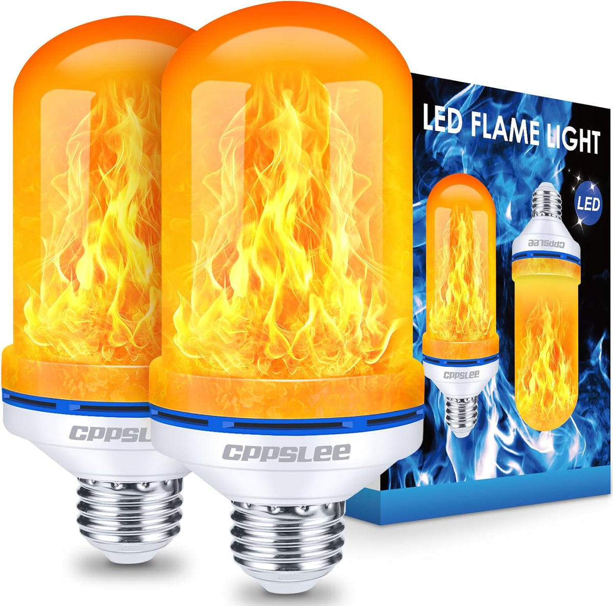 Halloween Decorations Upgraded LED Flame Light Bulbs, 4 Modes Flickering Light Bulbs, E26 Base Fire Flame Bulb, Christmas Lights Patio Outdoor Indoor Home Decor (Yellow, 2 Pack)