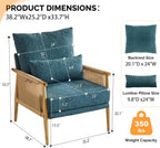 VINGLI Boho Braid Accent Armchairs Set of 2,Mid-Century Modern Chiars with Solid Wooden Armrest,Comfy Louge Cushion Chairs with Waist Pillow for Bedroom,Living Room,Reading Room, Teal