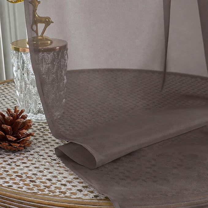 Chocolate Sheer Curtains 63 Inches Long 2 Panels Set, Light Filtering Sheer - Image 4