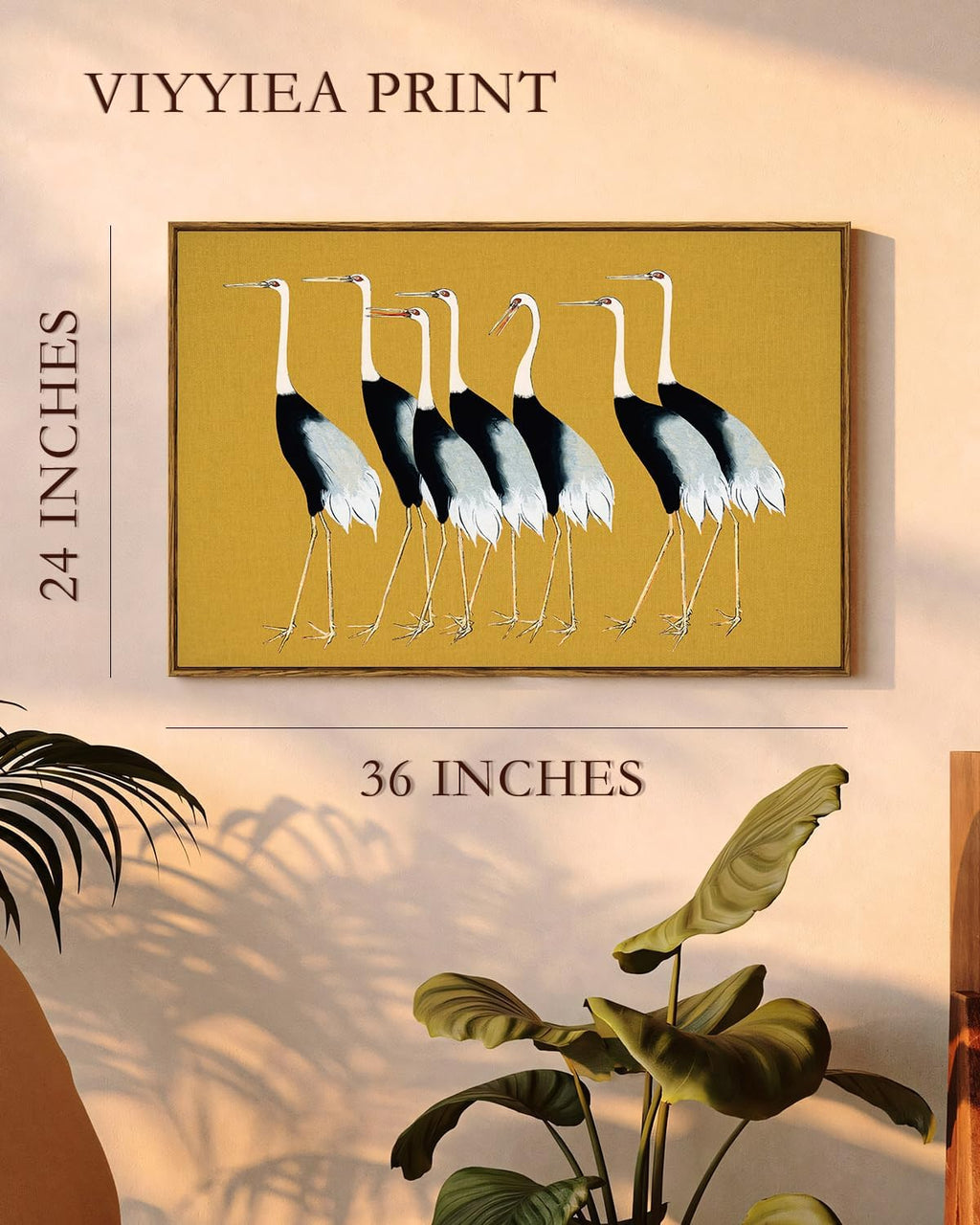 VIYYIEA Framed Wall Art Decor for Living Room Seven Cranes Art Wall Decorations Canvas Prints Vintage Painting Pictures Rustic Bathroom Decor Farmhouse Artwork for Bedroom Kitchen Office - 36L x 24W