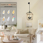 4 Light Chandelier Fixture, Farmhouse Light Fixtures Geometric Metal Cage Modern Ceiling Light with Adjustable Height, E12 Base Hanging Lights for Kitchen Island, Dining Room, Living Room, Indoor