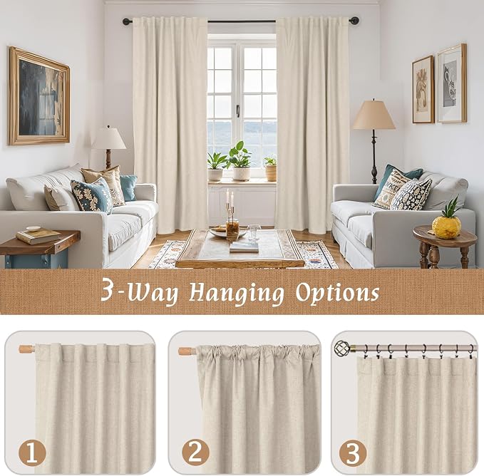 Oatmeal 100% Blackout Linen Curtains - Image 9