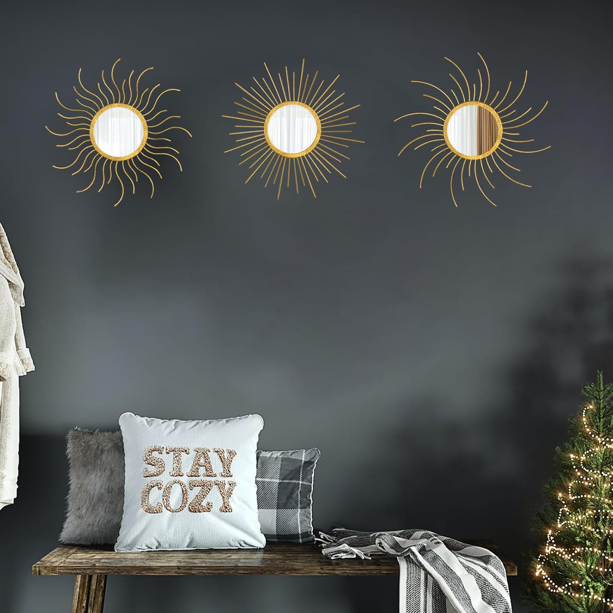 Mirror Decor Sunburst Mirrors Metal Sun Mirror Wall Decor Wall Mirror Home Decorative Wall Art for Living Room Bedroom Entryway