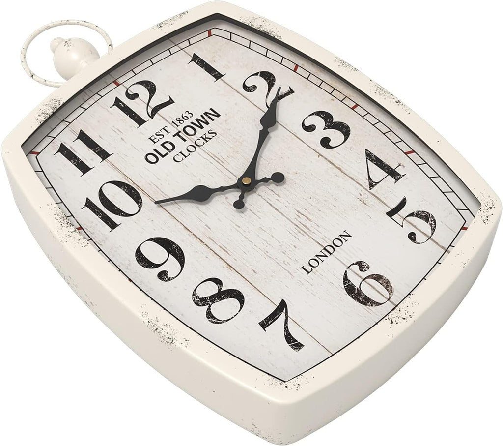 Menterry Rectangle Retro Large Wall Clock, Old-Fashioned Vintage Design, White Antique Style, Battery Operated Silent Decor Wall Clocks for Farmhouse,Kitchen,Office (15.5" H x 10.2" W)