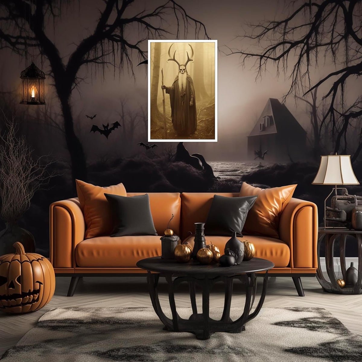 Skeleton Halloween Decor Occult Druid of the Forest Poster Canvas Wall Art Vintage Spooky Print Gothic Room Decor Dark Academia Decorations Bedroom Creepy Skull Picture 24X36inch Unframed