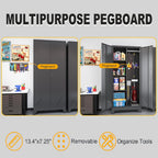 61" H Metal Storage Cabinet, Utility Cabinets with Locking Doors, Laundry Cabinet with Hanging Rod, Garage Tool Storage Cabinets for Home Office, Garage, Bathroom (Black)