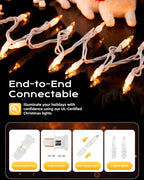 Brightown Clear Christmas String Lights, 200-Count 51.5ft Incandescent Bulb Mini Lights for Indoor Holiday Decor, Christmas Tree Garland Wedding Party Multi-Use Festival Decoration, White Wire
