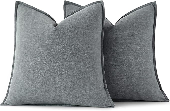 MIULEE Decorative Linen Euro Sham Pillow Covers 24x24 Gray | Boho Farmhouse​ - Image 6