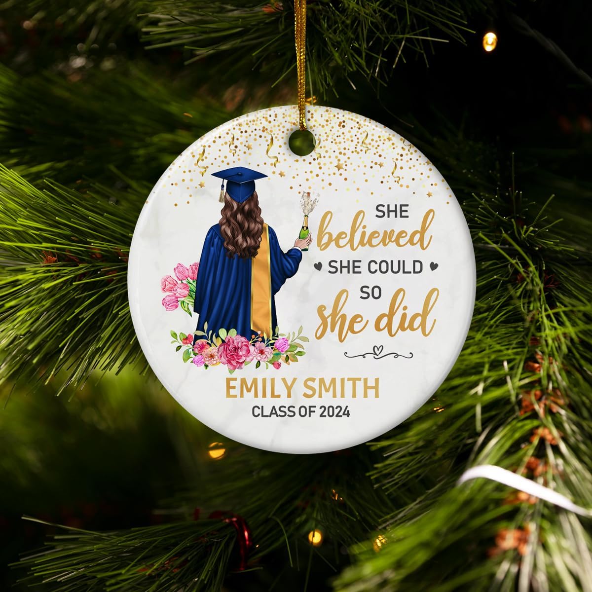 Personalized Graduation Christmas Ornament Class of 2024 Graduate Ceramic Ornaments Graduation Keepsake Gifts Xmas Tree Decorations