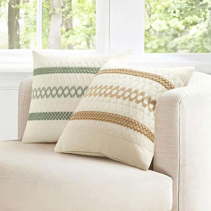 MIULEE Set of 2 Sage Green Boho Decorative Pillow Covers 20x20 Inch | Farmhouse - Image 7