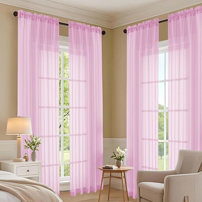 Sheer Light Pink Curtains 108 Inches Long 2 Panels Set, 59 Inch Extra Wide - Image 6
