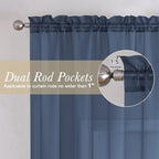 Navy Blue Sheer Curtains 108 Inches Long 2 Pcs, Rustic Farmhouse Dual Rod - Image 6