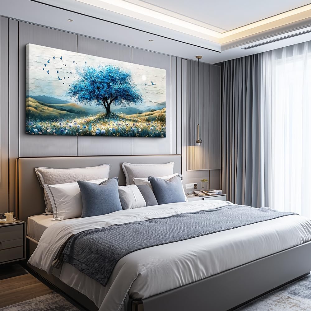 ZUITINGHUA Canvas Wall Art For Living Room Large Wall Decor For Office Bedroom Decorations The Blue Tree Landscape Pictures Farmhouse Painting Artwork Room Wall Mural Aesthetic Home Decor 30x60 In