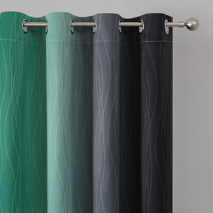 Black and Green Ombre Blackout Curtains 54 Inches Long | Gradient Curtains - Image 4