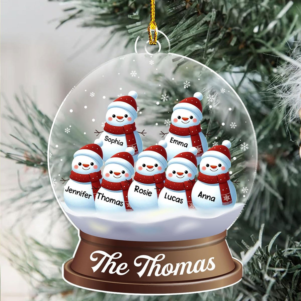 Personalized Family Christmas Acrylic Ornament 2024 - Custom Name Snowman Family Members up to 10 People, Snow Globe Ornament Gifts for Family Tree Decoration (A03, 6 Names)