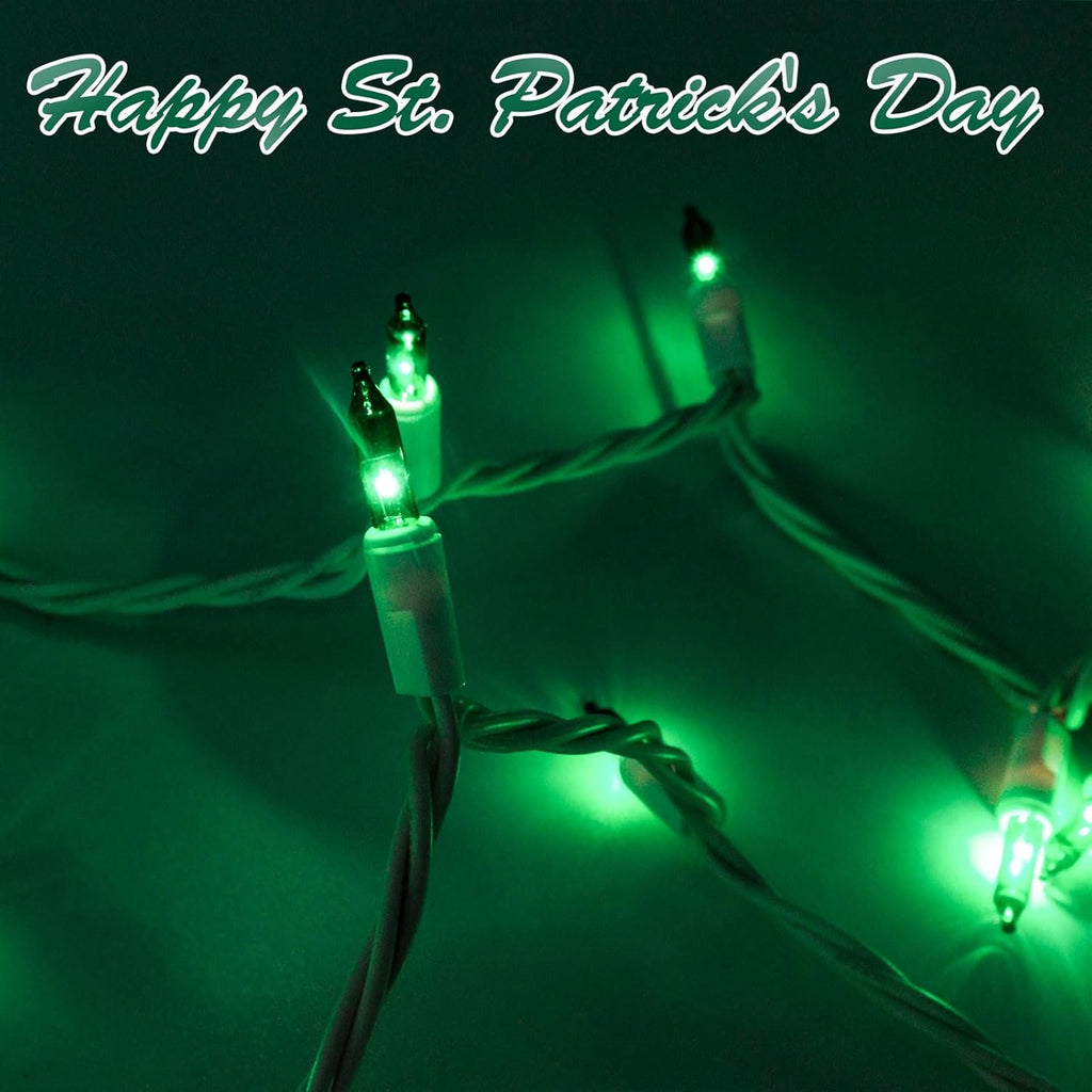St. Patrick's Day Mini String Light Green Christmas Lights, 25FT 100 Incandescent Bulbs Green Lights with White Wire for Christmas Tree, Garland, Indoor & Outdoor St Patricks Day Decoration