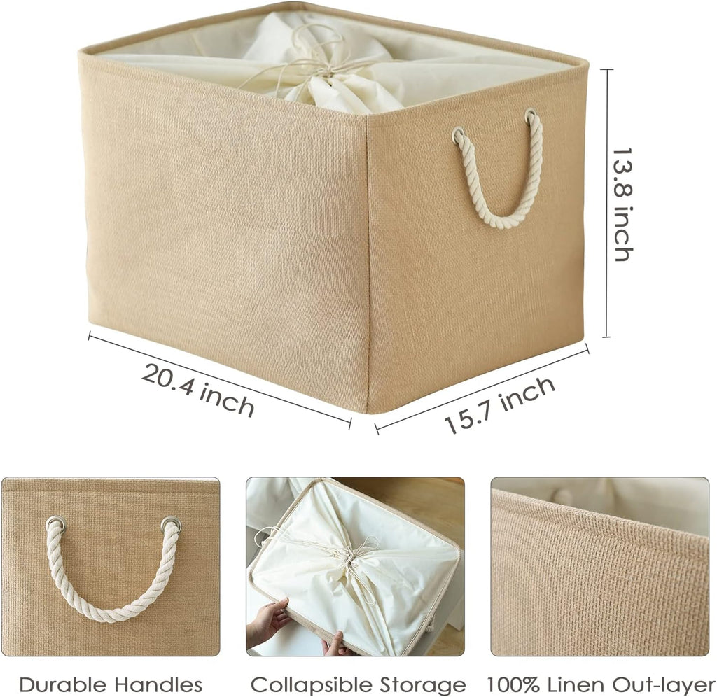 TheWarmHome Storage Bin for Shevles - Extra Jumbo 3Pack 20.5L×15.7W×13.8H inch Organization and Storage Basket for Organizing, Fabric Storage Cubes for Closet Shoe Linen Decorative (Beige)