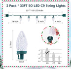 Brightown C9 LED Christmas String Lights, 2 Pack - 33ft 50 LED Waterproof Strawberry String Lights, Extendable Green Wire Lights String for Outdoor Indoor Patio Party Decoration (Warm White)