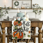 Artoid Mode Pumpkins Bowknot Maple Leaf 210 GSM Fall Table Runner, Seasonal Autumn Kitchen Dining Table Decoration for Home Party Decor 13x108 Inch