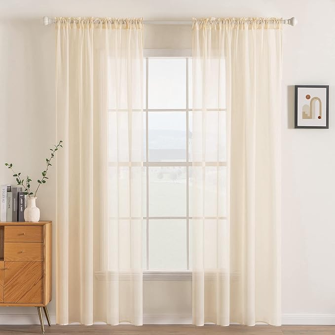 MIULEE Cream Beige Sheer Curtains 54 X 84 Inches, 2 Panels | Solid Color by MIULEE