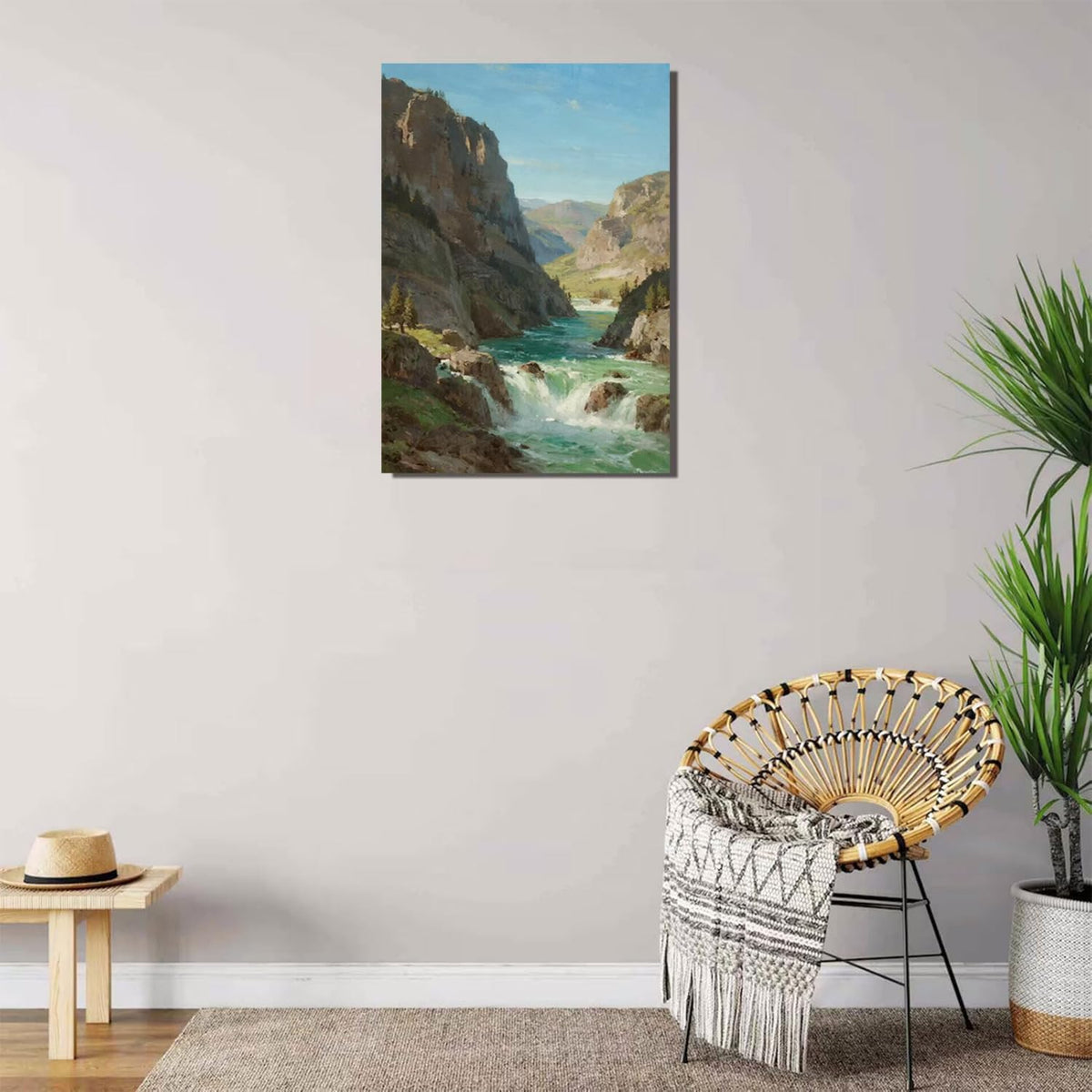 Natural mountain stream scenery poster suitable for bedroom beautiful blue sky flowing river scenery suitable for living room dormitory office