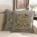 2 Pcs Grey Chenille Vintage Embroidered Throw Pillow Covers 18x18in,Grey Tassel Vintage Pattern Pillow Covers, Floral Embroidered Cushions Covers for Sofa Couch Bed Chairs Car