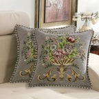 2 Pcs Grey Chenille Vintage Embroidered Throw Pillow Covers 18x18in,Grey Tassel Vintage Pattern Pillow Covers, Floral Embroidered Cushions Covers for Sofa Couch Bed Chairs Car
