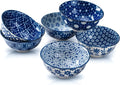 Blue and White Ceramic Bowls Set of 6, 4.7in Small Dessert bowl 10 oz for ice cream, Snack, Porcelain bowl for Dipping,Dishwasher/Microwave safe