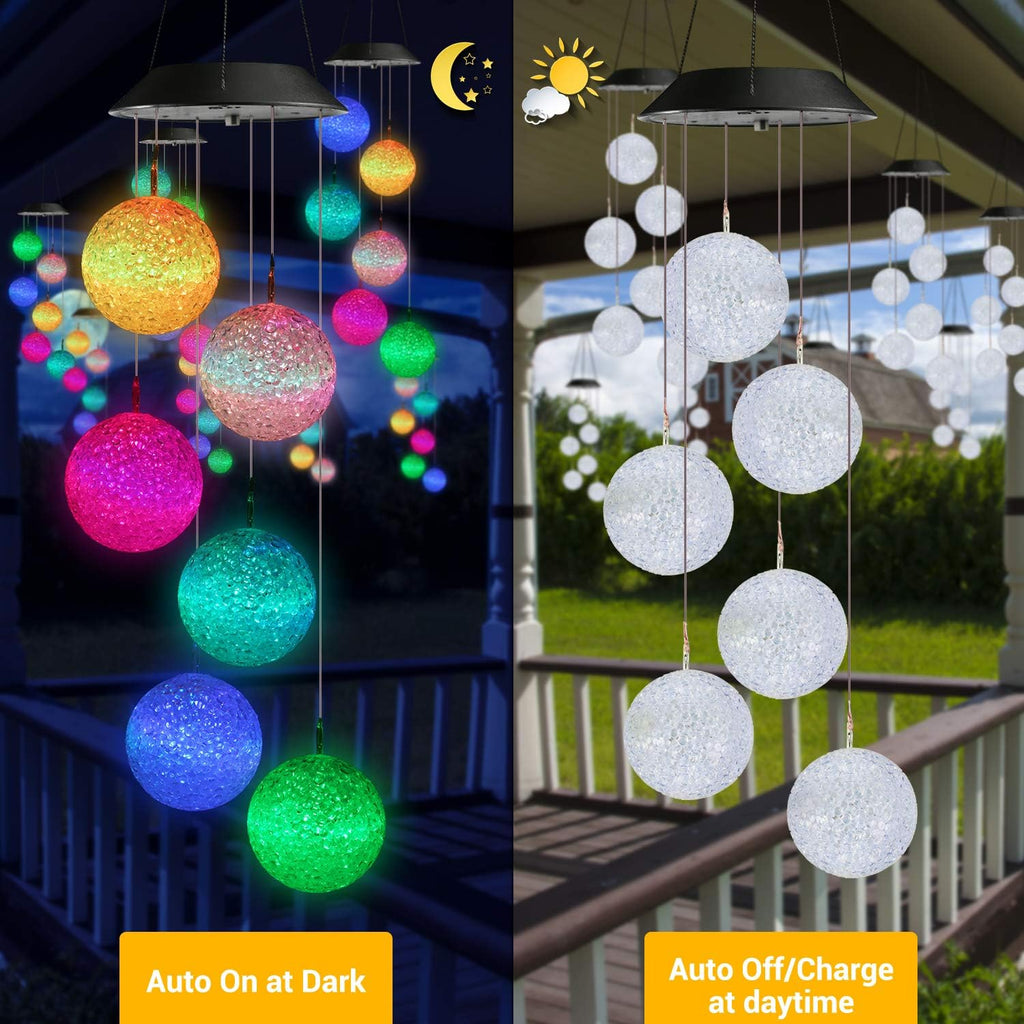 Toodour Solar Wind Chime, Color Changing Ball Wind Chimes, LED Decorative Mobile, Gifts for Mom Grandma, Waterproof Outdoor Solar Lights for Garden, Patio, Party, Yard, Window, Outdoor Decorations