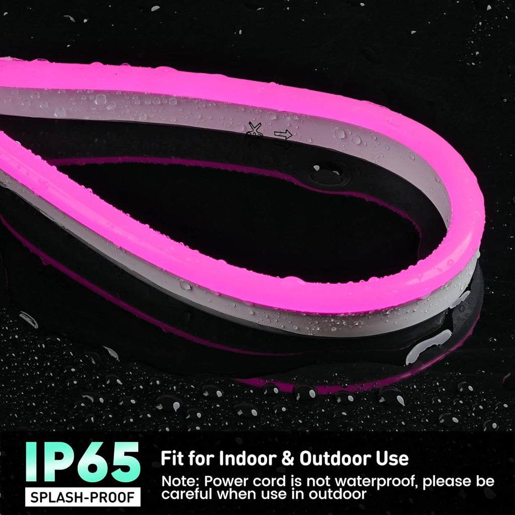 GZBtech Flexible LED Neon Rope Lights 50FT,AC 110-120V Waterproof Strip Light, 120 LEDs/M Cuttable Connectable Neon Lighting for Indoor Outdoor Home Decor/Commercial Building Use-Pink 15M