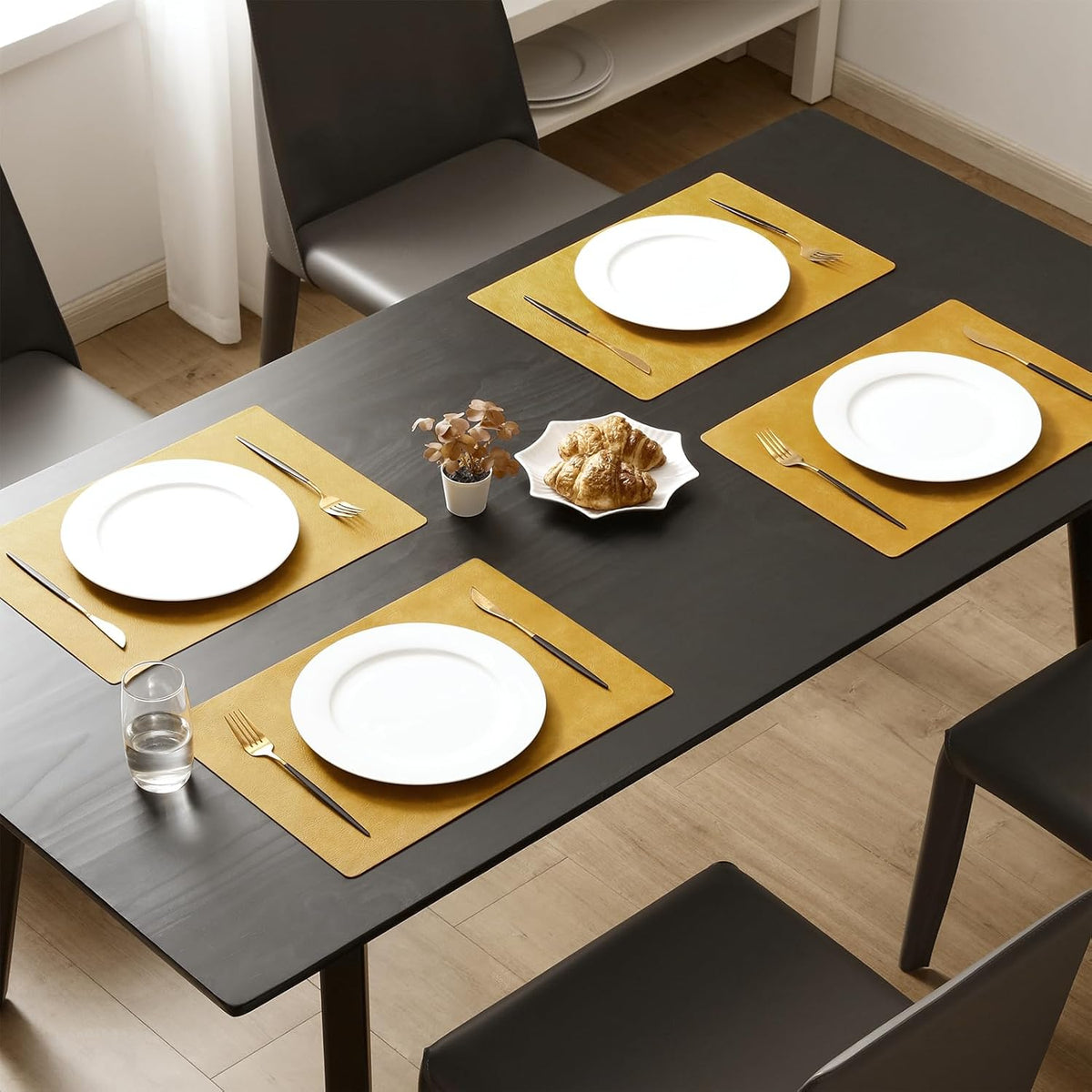 MOSAYT Vinyl Placemats Set of 4-12 X 17 Inch - Faux Leather 100% Waterproof Oil-Proof Wipeable PU Place Mats, Heat Resistant Reversible Table Mats for Kitchen, Dining, Outdoor (Yellow)