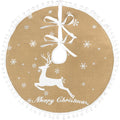 30 Inch Christmas Tree Skirt, Burlap Linen Color Christmas Rustic Tree Skirt with Elk Deer and White Snowflake Printed for Holiday Party Xmas Tree Decoration