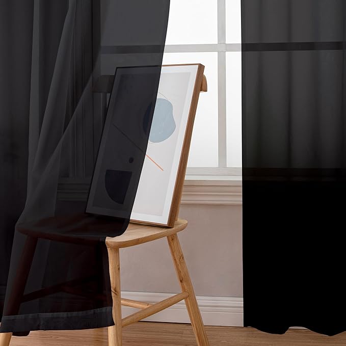 Simplebrand Black Sheer Curtains 96 Inches Long, Light Filtering Rod Pocket - Image 4