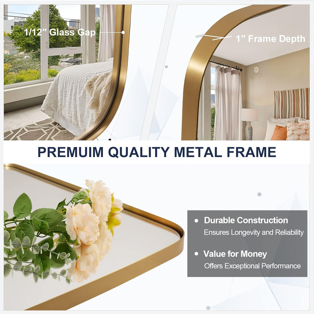 ANDY STAR Brass Bathroom Mirror, 24x32’’ Brushed Gold Metal Frame Oblong Mirror for Bathroom, Modern Gold Oval Bathroom Mirror for Over Sink, Hangs Horizontal or Vertical