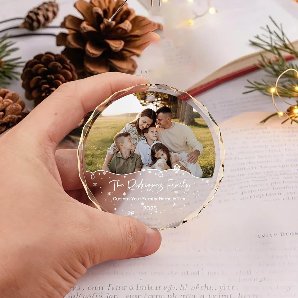 Bemaystar Personalized Family Christmas Ornaments 2025–Custom Crystal Ornament with Photo and Text–Holiday Keepsake Gift for Parents Grandparents Kids–Christmas Tree Decoration