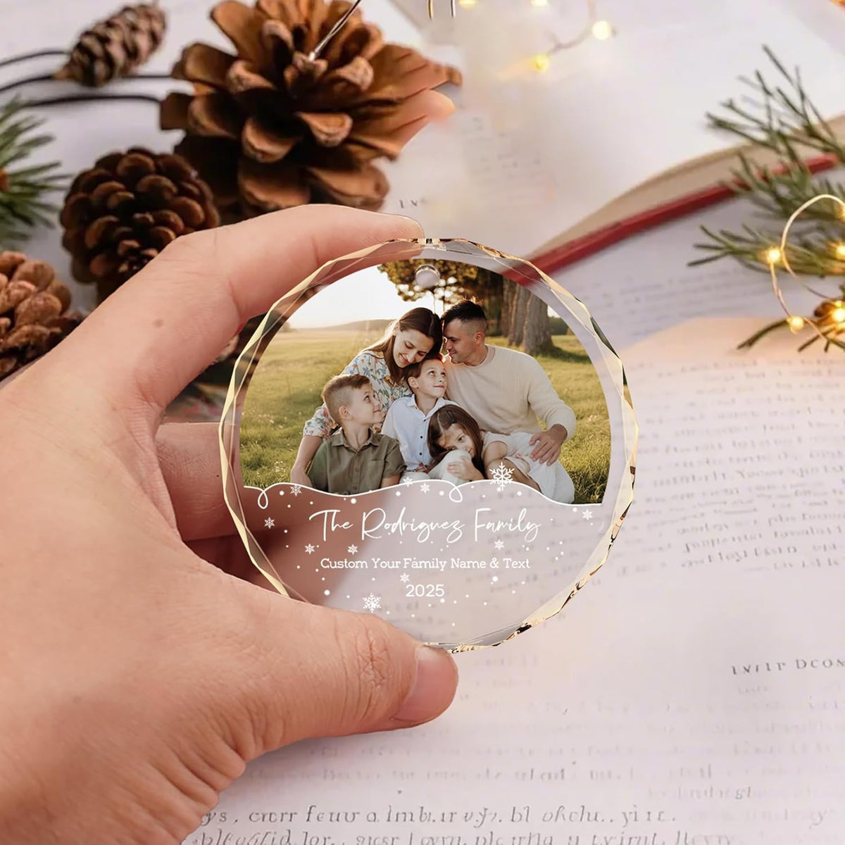 Bemaystar Personalized Family Christmas Ornaments 2025–Custom Crystal Ornament with Photo and Text–Holiday Keepsake Gift for Parents Grandparents Kids–Christmas Tree Decoration