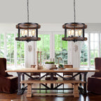 4-Light Large Rustic Farmhouse Plug in Pendant Light Fixture with Adjustable Chain, Dimmable Switch, 16.5 inch Oak Wood Drum Hanging Lamp for Dining Room Living Room Farmhouse Entry, Black