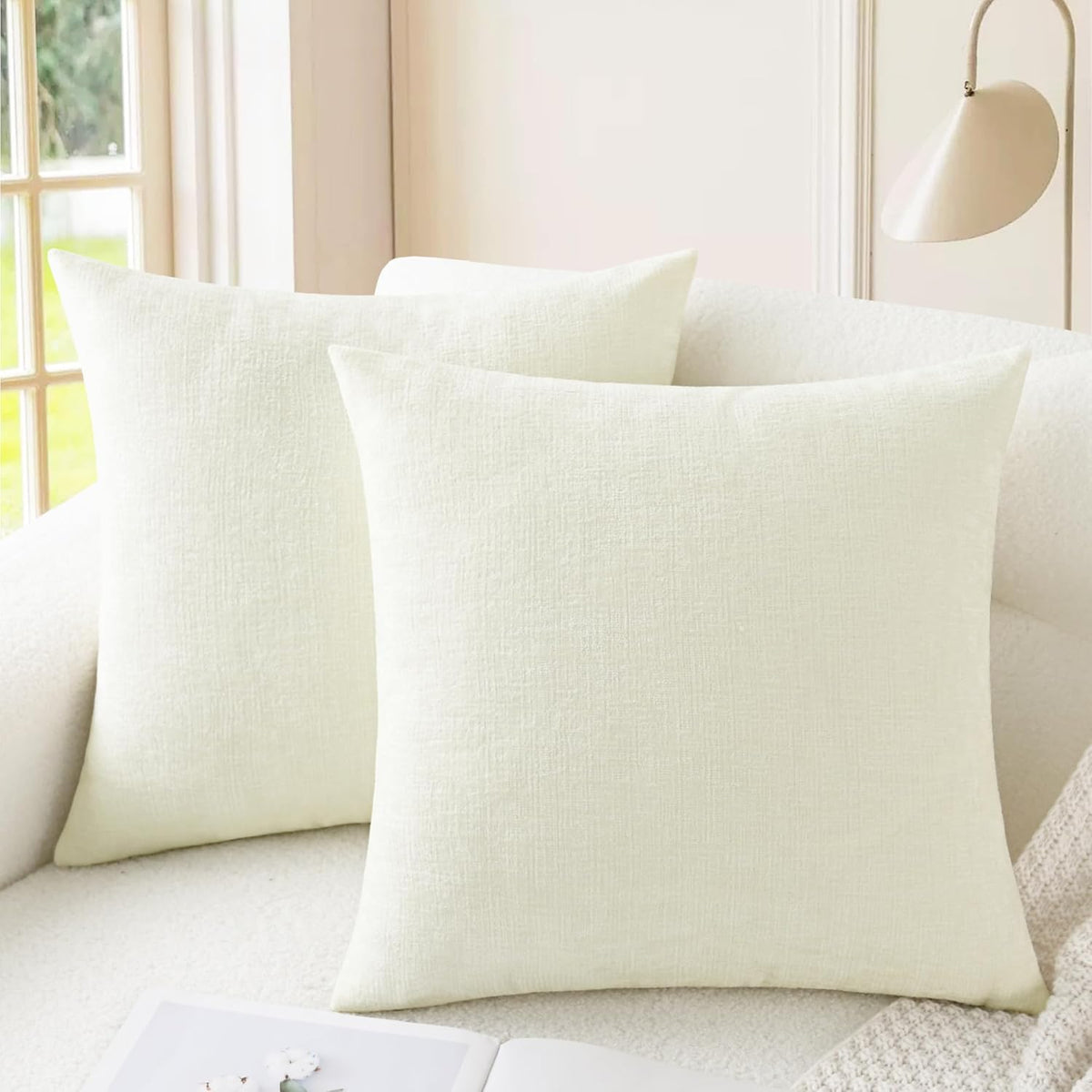 CaliTime Throw Pillow Covers Decorative 18 X 18 Inches Pack of 2 Cozy Chenille Cushion Cases for Couch Sofa Bed Living Room Home Cream