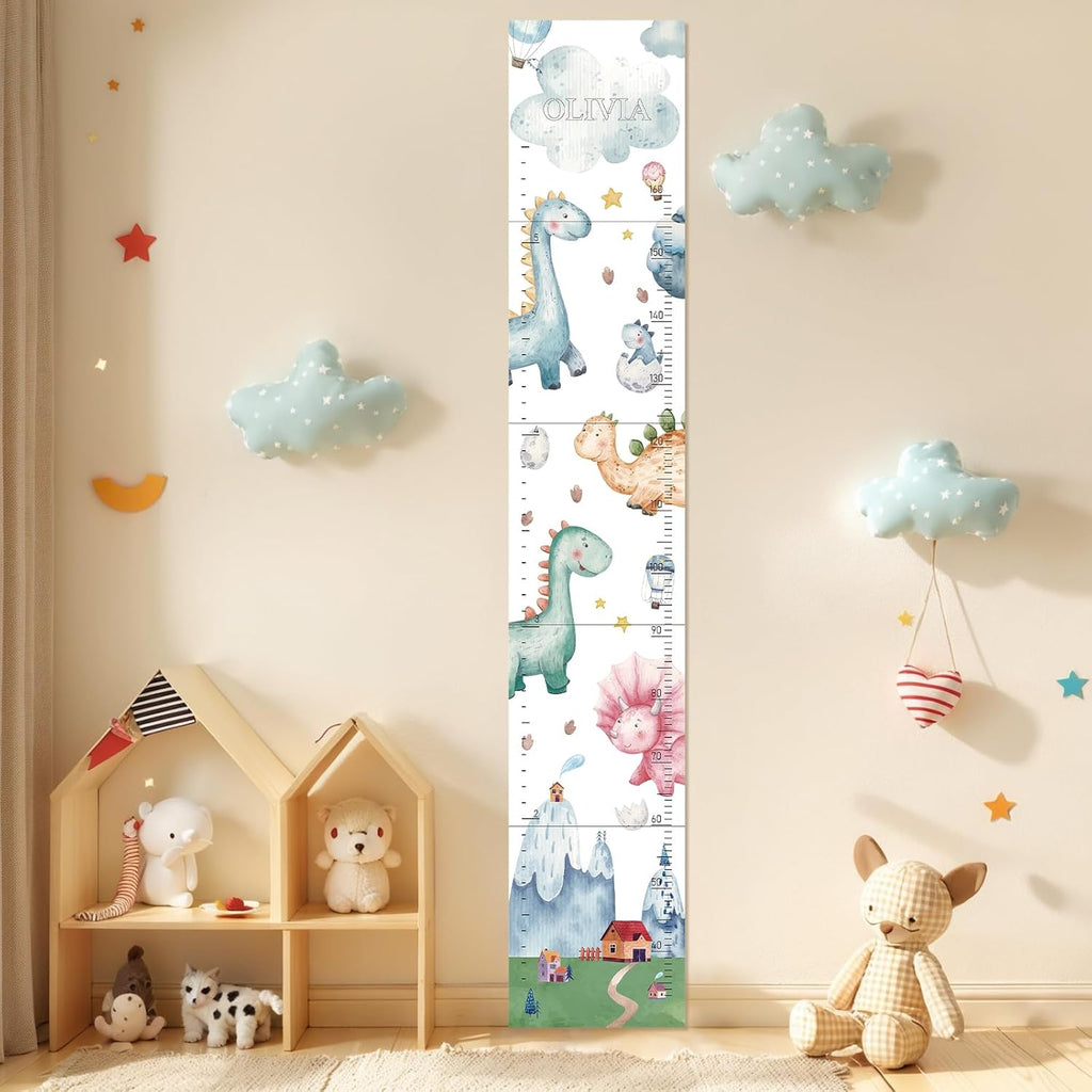 Personalized Name Growth Chart for Kids, Watercolor Dinosaur Height Measurement Chart for Children's Growth, Suitable for Both Boys and Girls, Removable and Easy to Store, Lightweight