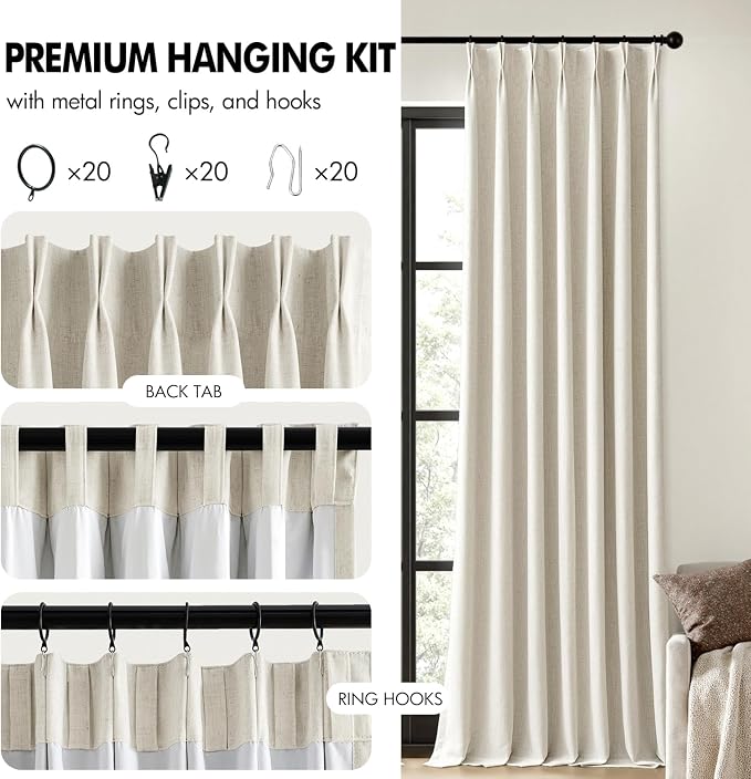 MIULEE Natural Extra Wide Pinch Pleated Blackout Curtains 60x96 Inches | Memory - Image 8