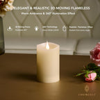 Flickering Flameless Candle, Real Wax LED Pillar Candle with 3D Moving Flame, Battery Operated, Built-in Timer, Ivory, Unscented, Safe for Home Décor, and Holidays 3" x 5.12"