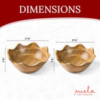 Mela Artisans Wooden Scalloped Bowl - Set of 2, Large & Medium |Mango Wood Natural Grain Finish | 12x4x12” and 10x4x10” | Fits Bread, Fruits, Salad or Popcorn