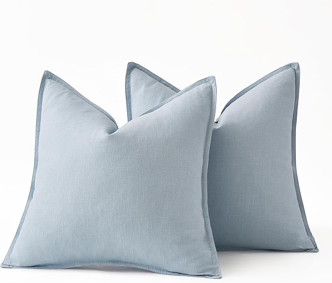 MIULEE Decorative Linen Euro Sham Pillow Covers 24x24 Light Blue | Boho - Image 6