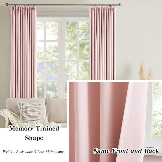 Custom Pleated Curtains Fabric Baby Pink Color, Heat Blocking Window Treatment - Image 6