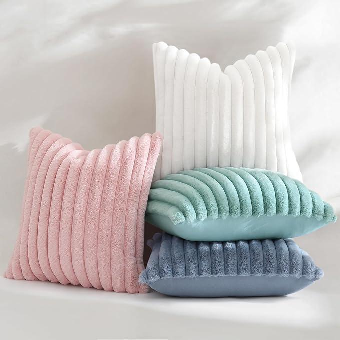 decorUhome Fall Faux Fur Throw Pillow Covers 16x16 Set of 2 Pink | Decorative - Image 5
