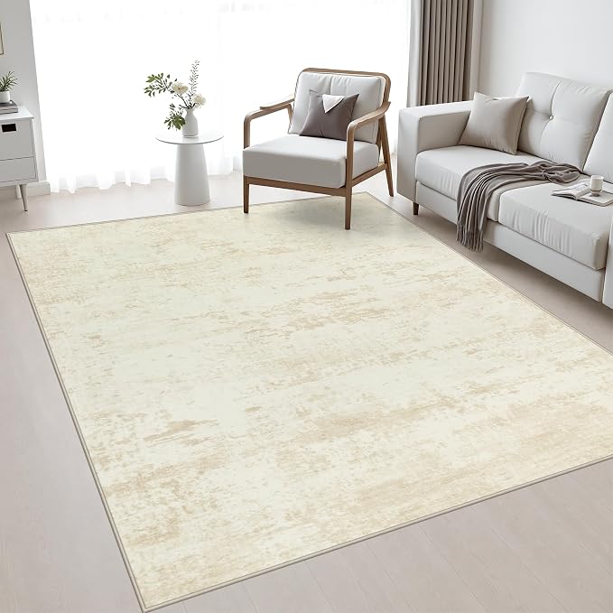 Area Rug Living Room: 8x8 Modern Washable Indoor Soft Carpet Beige | - Image 5