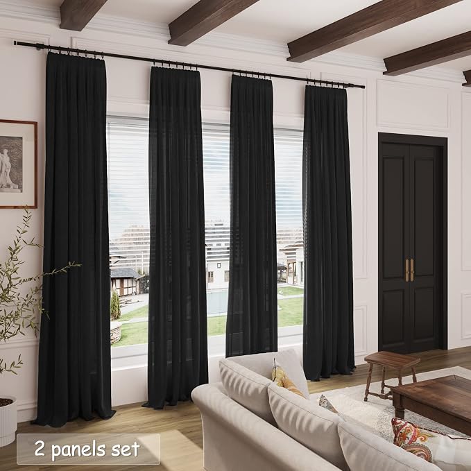 Balck Sheer Linen Curtains 94 inch Length - Image 7