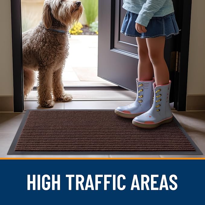 OLANLY 2-Pack Front Door Mats 59x34, Waterproof Heavy-Duty Doormats | Brown - Image 7
